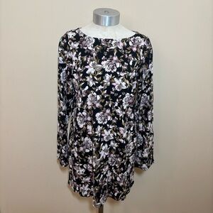 J. Jill luxe supima cotton blend split long sleeve tunic top blouse floral